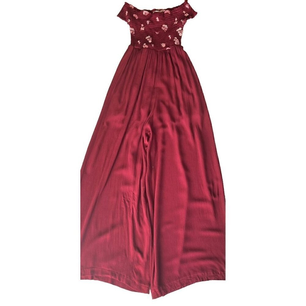 Taylor & Sage Womens Burgundy Stretch Off The Shoulder Wide Leg Jumpsuit Size S